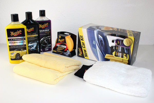 Meguiars New Car Kit G3201EU Pflegeset Lackpflege Shampoo Reifengel Wachs Tücher